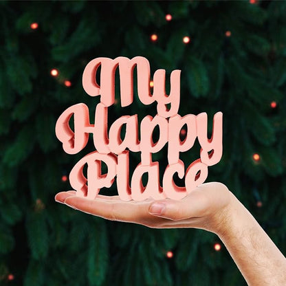 My Happy Place Peach Aesthetic Table Decor - Home, Office Desk, Shelf. Quirky Room Decoration Showpiece, Birthdays, Corporate Gifts, and Inspirational Wall Decor.