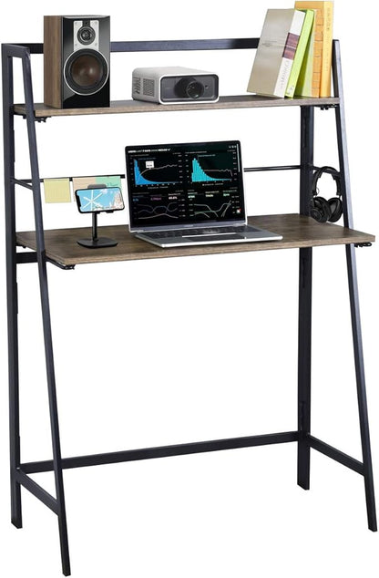 FurniturerR Folding Computer Desk 39.4'' Inch Foldable Home Office Writing Desk Student Study Modern Wooden Desk Laptop Desk Sturdy Work PC Table (Brown, 39.4 x 19.7 x 50.2 inches)