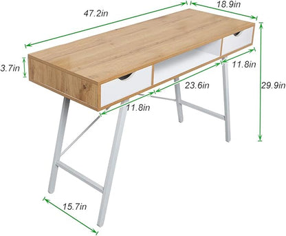 Need Computer Desk with Storage Desk Drawer Dressing Table,Writing Table Modern Desk with 2 Drawers, Makeup Vanity Table GCBG1019-ND, Oak
