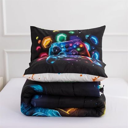 NTBED Game Console Comforter Set for Boys Girls Kids Space Universe Gaming Geometric Lightweight Microfiber Gamer Bedding Sets (Multi, Full)