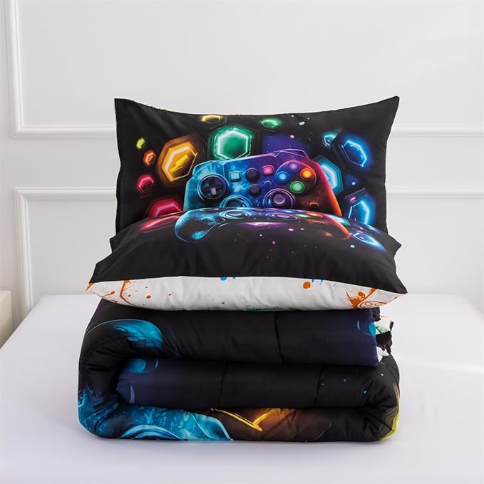 NTBED Game Console Comforter Set for Boys Girls Kids Space Universe Gaming Geometric Lightweight Microfiber Gamer Bedding Sets (Multi, Twin)