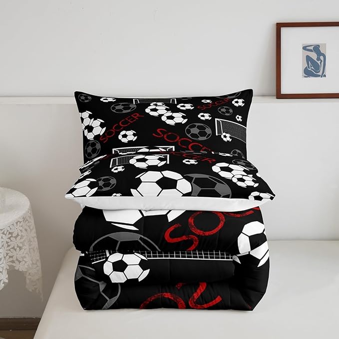 Feelyou Football Comforter Set Twin Size Rugby Sports Comforter for Kids Teens Adults Soccer Ball Game Bedding Set Gift for Football Lover Duvet Set Room Decor 2Pcs with 1 Pillow Case