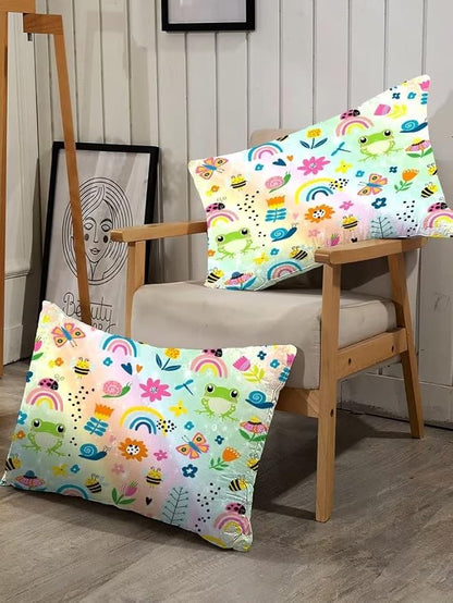 Rainbow Comforter Sets Full Size Cartoon Frogs Bedding Sets for Girls Kids Teens Boys Flowers Butterfly Bees Snails Insects Cute Kawaii Quilt 1 Comforter + 2 Pillow Cases