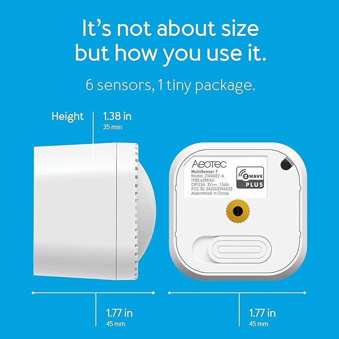 Aeotec MultiSensor 7, 6-in-1 Zwave Sensors Contains Monitor Motion, Temperature, Light, Humidity, UV, and Vibration, Z-Wave Plus, Gen7, S2, SmartStart Enabled, Compatible with Zwave Hub Smartthings