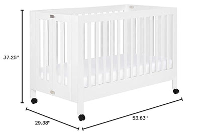 Babyletto Maki Full-Size 2-in-1 Portable Folding Crib with Toddler Bed Conversion Kit in White, Greenguard Gold Certified