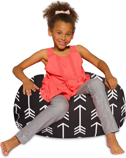 Posh Creations Bean Bag Chair for Kids, Teens, and Adults Includes Removable and Machine Washable Cover, Canvas White Arrows on Gray, 27in - Medium