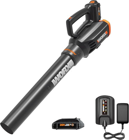 Worx 20V Cordless Leaf Blower WG547, Electric Blower, Powerful Turbine Fan Technology, 2-Speed Control, for One-Hand Operation, PowerShare – 1pc 2.0 Ah Battery and 1pc 0.4 A Charger Included