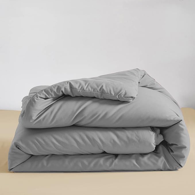 Silver Grey Comforter Set Twin Bright Gray Beddig Set for Kids Teens Adult Solid Silver Color Bedding Set 3 Pieces with 2 Pollowcases Lightweight Durable Gray Comforter Set