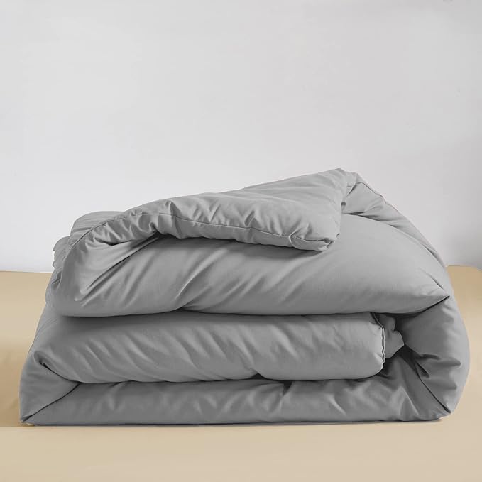 Silver Grey Comforter Set King Bright Gray Beddig Set for Kids Teens Adult Solid Silver Color Bedding Set 3 Pieces with 2 Pollowcases Lightweight Durable Gray Comforter