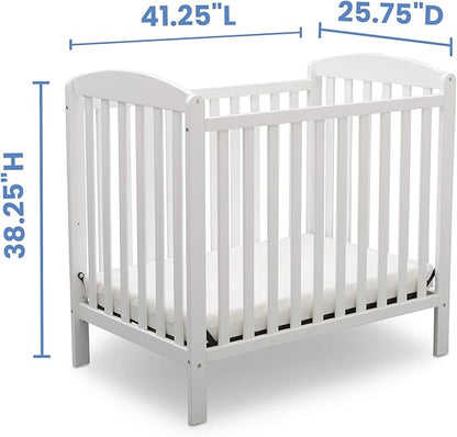 Delta Children Emery Mini Convertible Baby Crib with 2.75-inch Mattress, Bianca White