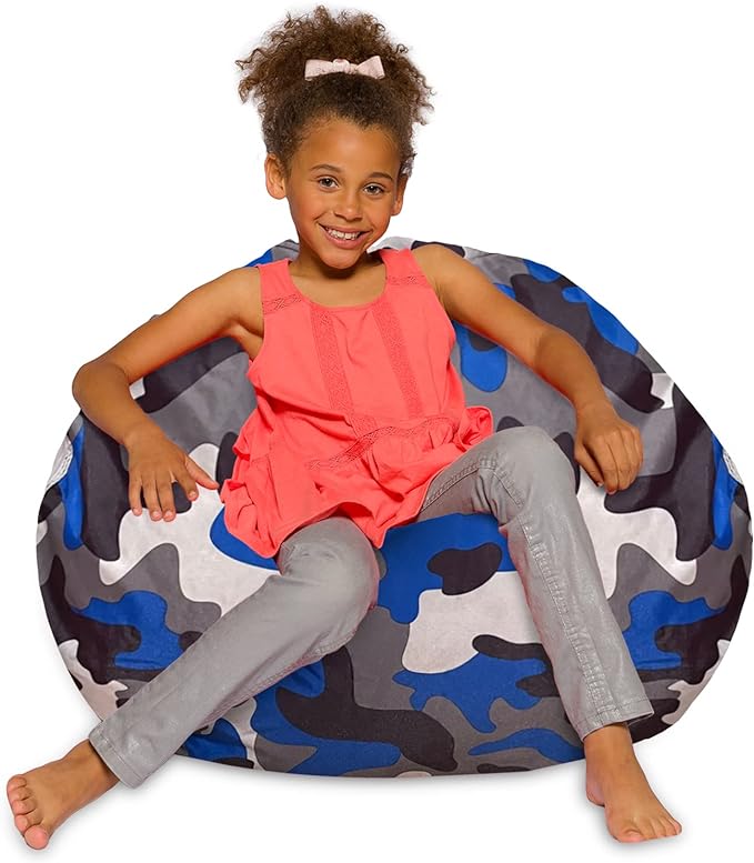 Posh Creations Bean Bag Chair for Kids, Teens, and Adults Includes Removable and Machine Washable Cover, Soft Nylon - Camo Blue and Brown, 38in - Large
