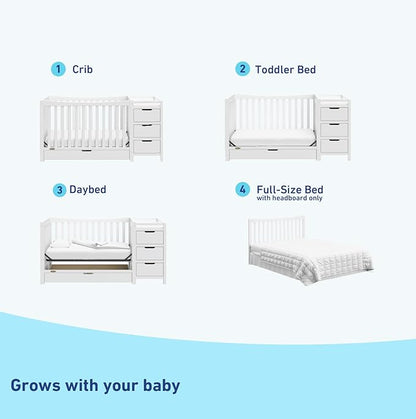 Graco Remi 4-In-1 Convertible Crib & Changer With Drawer (White) – GREENGUARD Gold Certified, Crib And Changing-Table Combo, Includes Changing Pad, Converts To Toddler Bed, Full-Size Bed
