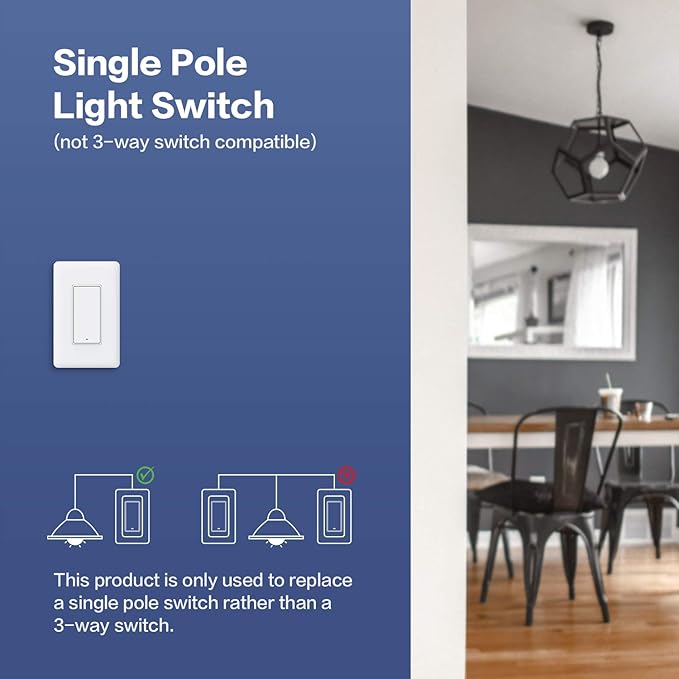 Aqara Smart Light Switch (No Neutral, Single Rocker), Requires AQARA HUB, Zigbee Light Switch, Remote Control and Smart Home Automation, Compatible with HomeKit, Google, Works with Alexa, SmartThings