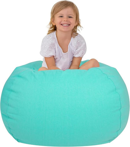 Aubliss Stuffed Animal Bean Bag Storage Chair, Beanbag Covers Only for Organizing Plush Toys, Turns into Bean Bag Seat for Kids When Filled, Large 38"-Canvas Solid Aqua