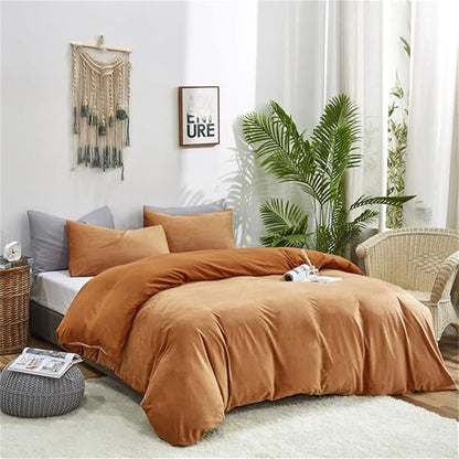 Wellboo Velvet Twin Size Comforter Set Pumpkin Fluffy Bedding Set for Women Girls Burnt Orange Plush Bedding Comforters Solid Terracotta Flannel Quilt Soft Rust Pumpkin Fuzzy Blanket Sherpa Shaggy Bed