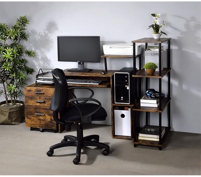 Acme Lyphre Wooden Top Computer Desk in Weathered Oak and Black