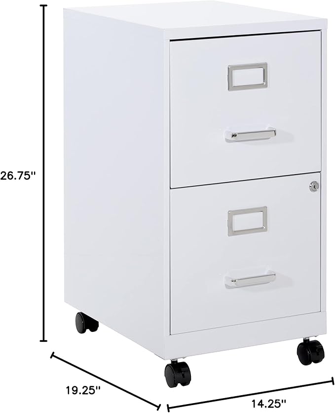 OSP Home Furnishings 2 Drawer Mobile Locking Metal File Cabinet, White