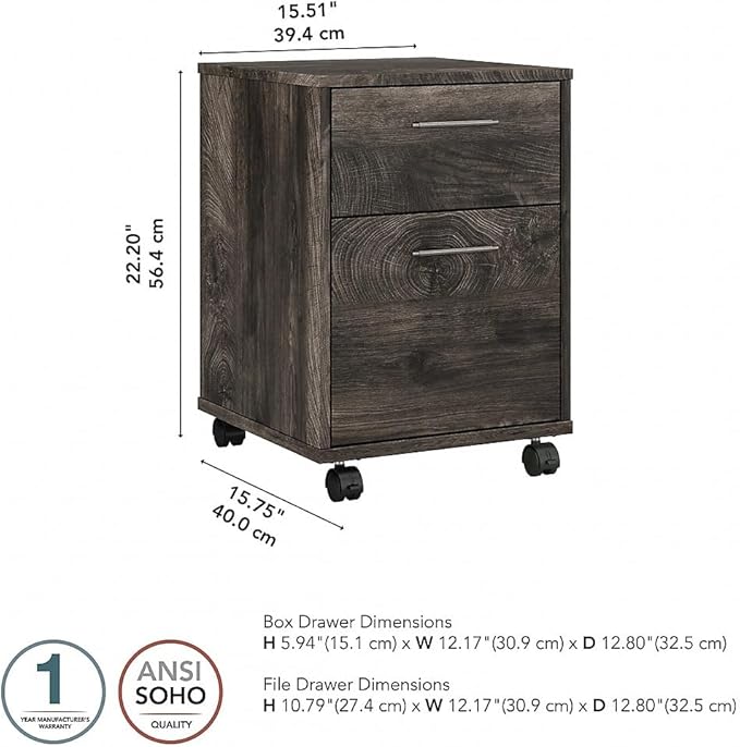 Bush Furniture Key West 2-Drawer Mobile File Cabinet, Letter/Legal, Dark Gray Hickory, 16-Inch (KWF116GH-03)