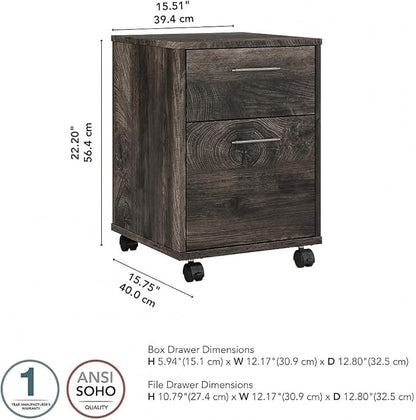 Bush Furniture Key West 2-Drawer Mobile File Cabinet, Letter/Legal, Dark Gray Hickory, 16-Inch (KWF116GH-03)
