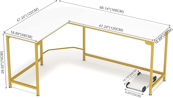 Teraves Modern L-Shaped Desk 66'' Corner Computer Desk Home Office Study Workstation Wood & Steel PC Laptop Gaming Table