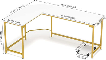 Teraves Modern L-Shaped Desk 66'' Corner Computer Desk Home Office Study Workstation Wood & Steel PC Laptop Gaming Table