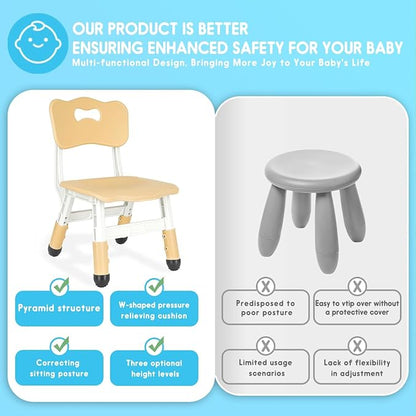 Kids Chair Height Adjustable Toddler Chair Max Load 220LBS Plastic Indoor Outdoor Chair for Children Age 1-6 School Home Daycare Use Burlywood
