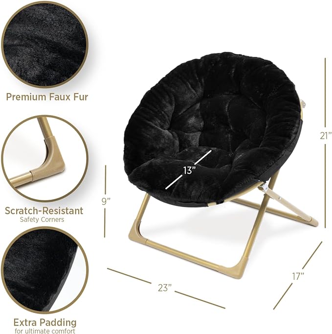 Milliard Mini Cozy Chair for Kids, Sensory Faux Fur Folding Saucer Chair for Toddlers, Black
