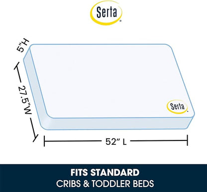 Delta Children Heartland 4-in-1 Convertible Crib Infant Changing Table with Pad + Serta Perfect Start Crib Mattress, Grey