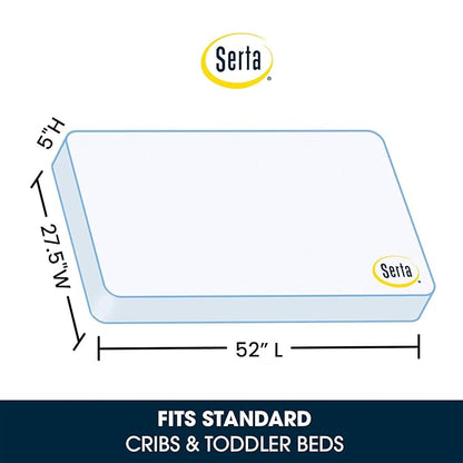 Delta Children Fancy 4-in-1 Crib, Bianca + Serta Perfect Slumber Dual Sided Recycled Fiber Core Crib and Toddler Mattress (Bundle)