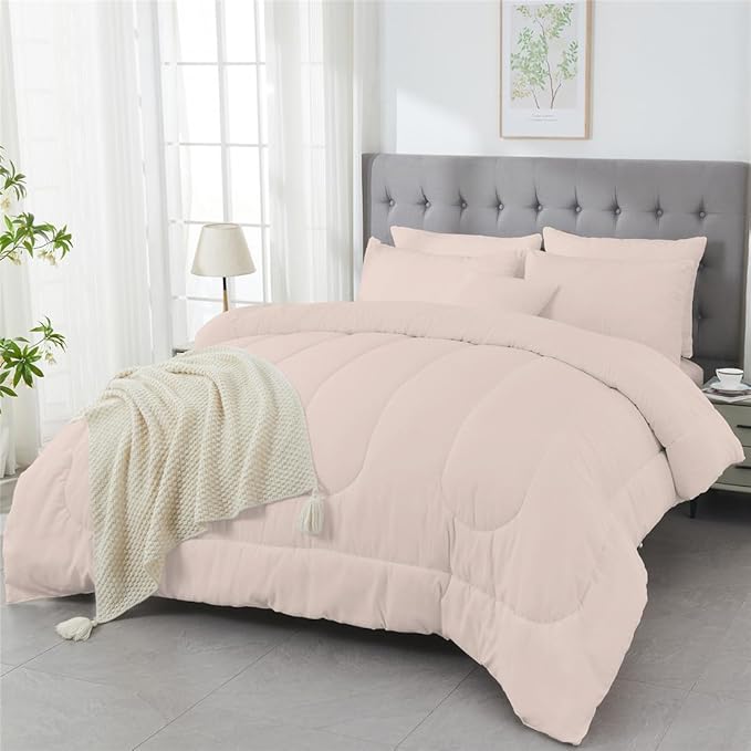 3 Piece Solid Color All Season Bedding Comforter Set Microfiber Soft Lightweight Bedding Set for Kids Teens Adults Room Decor with 1 Comforter and 2 Pillowcases Queen