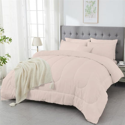 3 Piece Solid Color All Season Bedding Comforter Set Microfiber Soft Lightweight Bedding Set for Kids Teens Adults Room Decor with 1 Comforter and 2 Pillowcases Queen