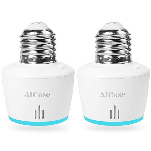 AICase Smart WiFi E27/E26 Light Socket, [2 Pack] Intelligent WLAN Home Remote Control Light Lamp Bulb Holder Compatible with Alexa and Google Home-White