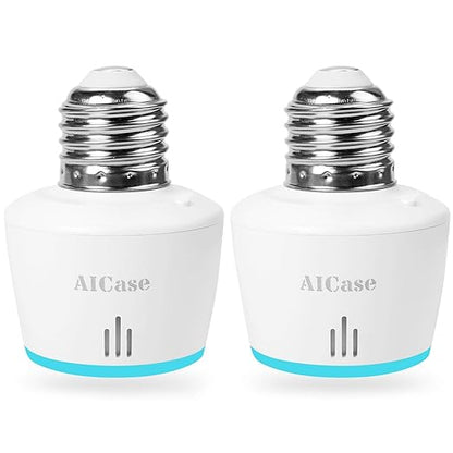 AICase Smart WiFi E27/E26 Light Socket, [2 Pack] Intelligent WLAN Home Remote Control Light Lamp Bulb Holder Compatible with Alexa and Google Home-White