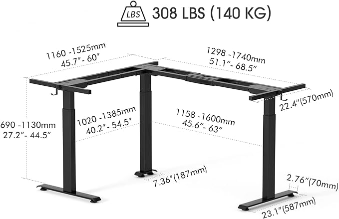 FEZIBO 75 Inches, Supports over 300mlbs, L Shaped Standing Desk Reversible, Electric Height Adjustable Corner Stand up Desk, Sit Stand Desk Computer Workstation, Black Frame/Rustic Brown Top