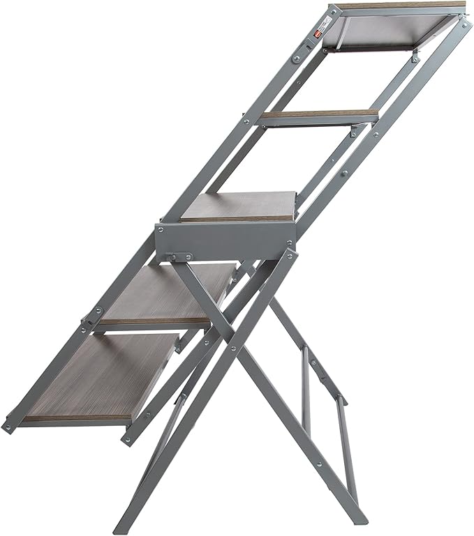 Origami Modern 2 in 1 Shelf to Table Style, Organizer Deco Rack Magically Turn to a Table/Desk in a Second,Fully Assembled, Platinum/Gray US Patent Pending (STT-PLAGRY)