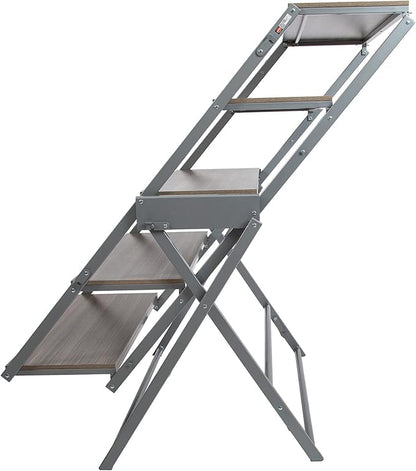 Origami Modern 2 in 1 Shelf to Table Style, Organizer Deco Rack Magically Turn to a Table/Desk in a Second,Fully Assembled, Platinum/Gray US Patent Pending (STT-PLAGRY)