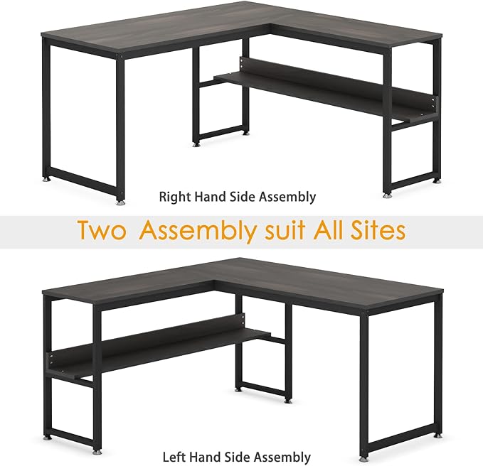 L Shaped Desk, Office Computer Corner Desk, 55 inch Home Gaming Desk Table, Writing Study Workstation with Storage Shelves for Home Office, Space-Saving, Industrial, Espresso