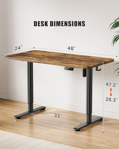Electric Standing Desk Stand Up Adjustable Height Desk, 48" x 24" Home Office Desk, Low Noise Sit Stand Desk, Computer Desk with Whole Piece Board, Child Lock & Memory Function