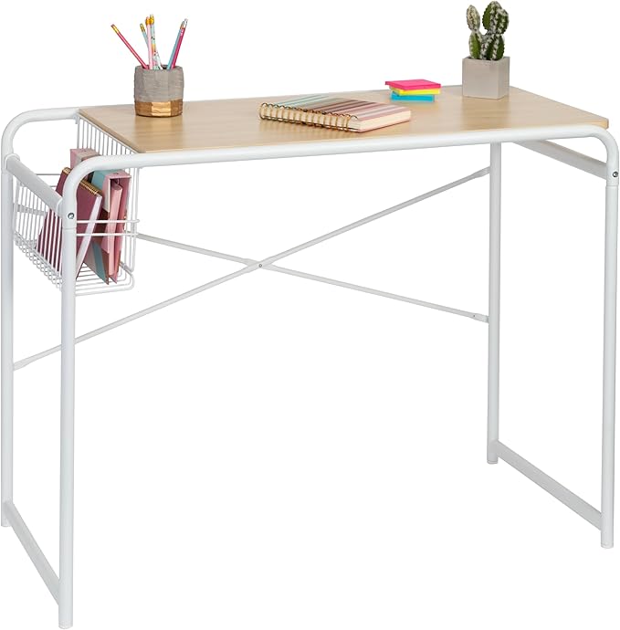 Honey-Can-Do Home Office Computer Desk with Side Basket, White OFC-09918 White