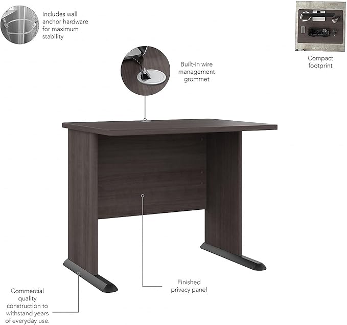 Bush Business Furniture Studio A Small Computer Desk, Commercial-Grade Gaming and Work Table for Home or Professional Office, 36W, Storm Gray