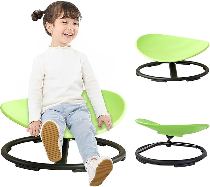 Autism Kids Swivel Chair,Spin Sensory Chair,Kids Spinning Chair,Sit Spin Training Body Coordination,Metal Base Non-Slip Small Desk Chair (Green)