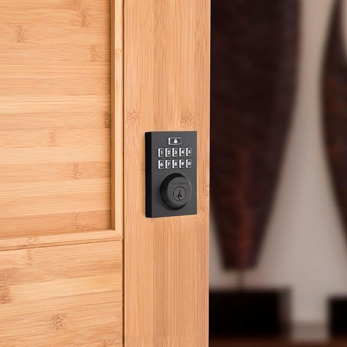 Kwikset 914 Contemporary Keypad SmartCode Electronic Deadbolt Smart Lock featuring SmartKey Security and ZigBee 3.0 Technology in Matte Black