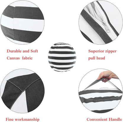 2 Packs Stuffed Animal Storage Beanbag Cover 24" Bean Bag Storage for Kids Girs Boys Room Toys Organizer Heavy-duty Zipper Bean Bag Chair Covers Only Grey Blue White Stripes Cotton Canvas