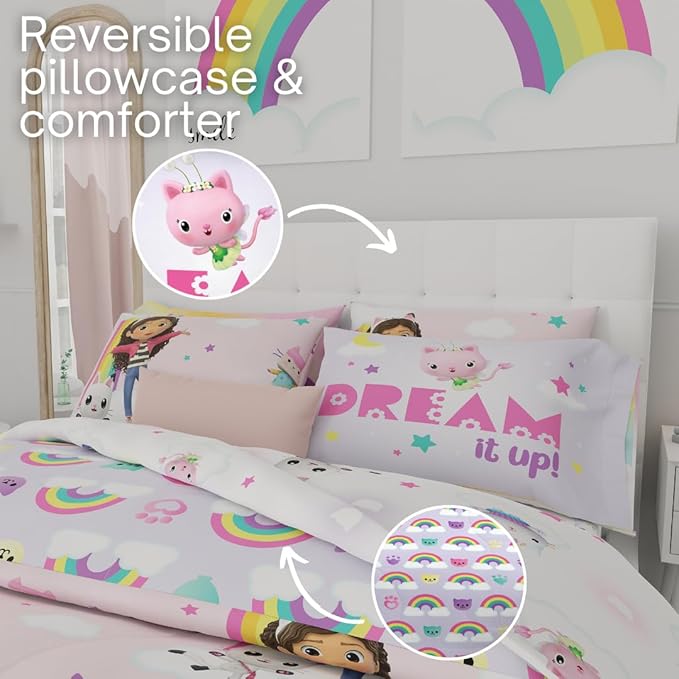 Franco Gabby's Dollhouse Kids Bedding Super Soft Comforter and Sheet Set with Sham, 7 Queen Size, (Official Licensed Product)