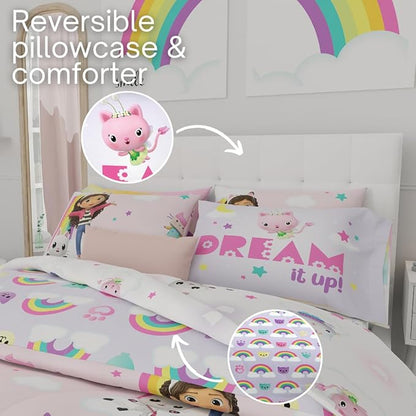 Franco Gabby's Dollhouse Kids Bedding Super Soft Comforter and Sheet Set with Sham, 7 Queen Size, (Official Licensed Product)