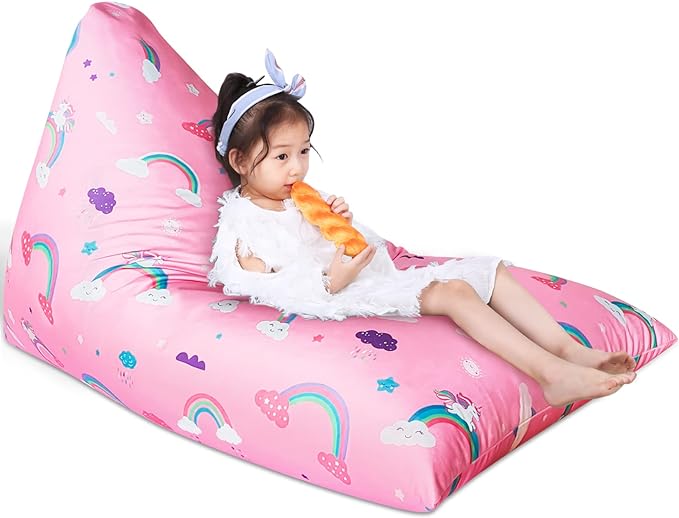 Jorbest Unicorns Stuffed Animal Storage Bean Bag Chair for Kids and Adults, Unicorns Rainbow Bean Bag Stuffed Animal Storage, Luxury Velvet Stuffie Seat - Cover ONLY (200L/52 Gal, Rainbow)