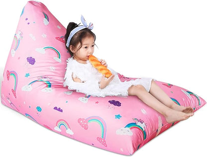 Jorbest Unicorns Stuffed Animal Storage Bean Bag Chair for Kids and Adults, Unicorns Rainbow Bean Bag Stuffed Animal Storage, Luxury Velvet Stuffie Seat - Cover ONLY (200L/52 Gal, Rainbow)