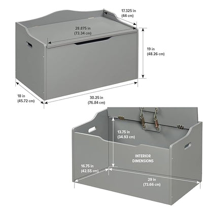 Badger Basket Kid's Wooden Toy Box and Storage Bench Seat with Safety Hinge - Gray