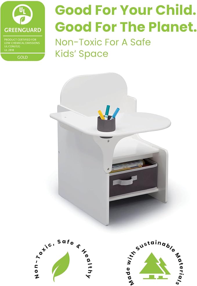 Delta Children MySize Chair Desk With Storage Bin, Bianca White