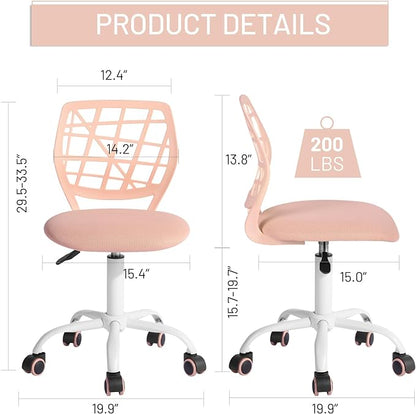 FurnitureR Kids Desk Chair, Small Office Chair Armless Adjsutable Swivel Task Chair with Soft Cushion for Study Kids Teens Child, Orange Rose